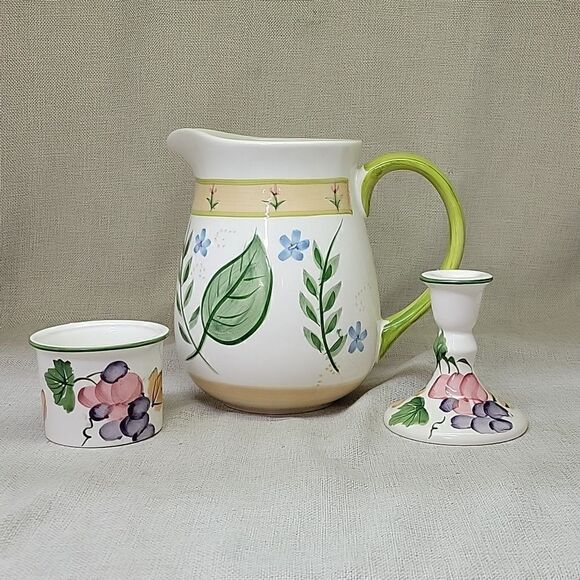 3-pc. bundle Cambridge potteries pitcher, small bowl, candleholder. - Picture 1 of 12